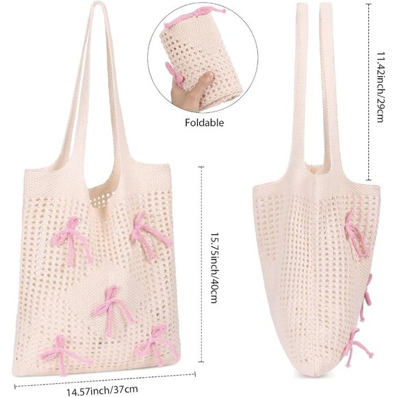 Women Pinkish Apricot Shoulder Shopping Handbag Casual Travel Tote Fold Able Bag - Picture 2 of 7